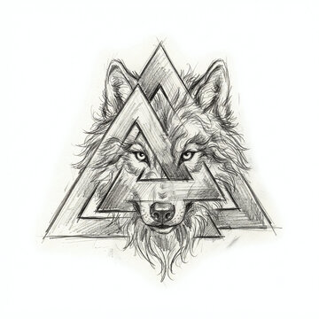 Front-Facing Wolf Head with Valknut Overlay