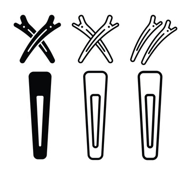 Various hair clips in solid and outline styles on a white background vector illustration