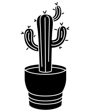 Cactus, a prickly desert plant&mdash;a vector silhouette image for a logo, icon, or stencil. Potted cactus, a houseplant.