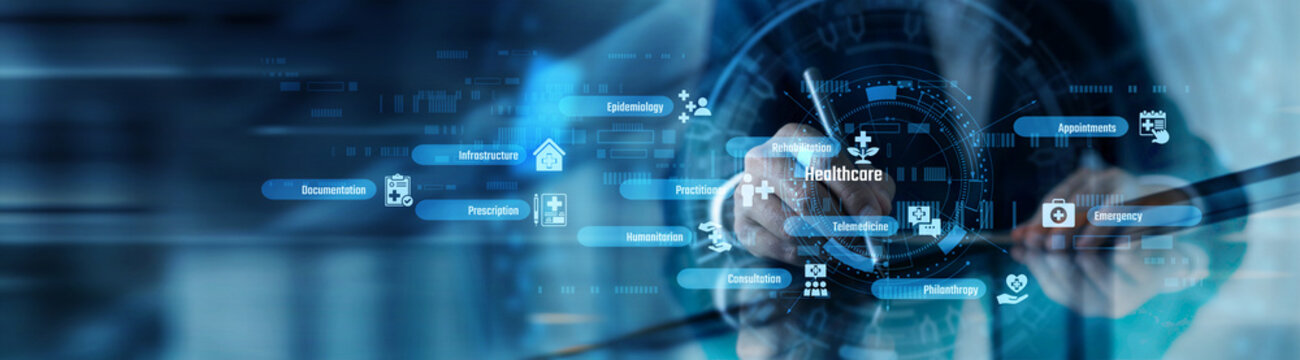 A clinical informatics specialist working on tablet and patient care point of operational workflow. Healthcare data security and electronic medical records management. Telemedicine service.