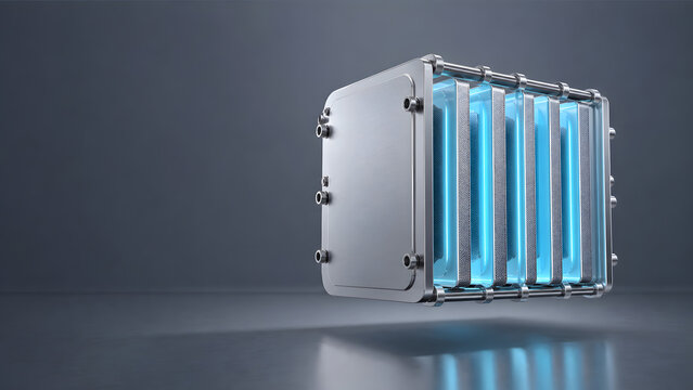Fuel Cell Stack Conceptual 3D Render on Dark Background