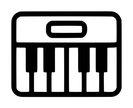 Detailed vector icon of a keyboard dust cover, minimalist line art illustration showing protective case for piano keys, perfect for digital music apps, software, and hardware accessories