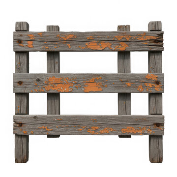 A section of an old weathered wooden fence isolated on a solid black background for easy compositing