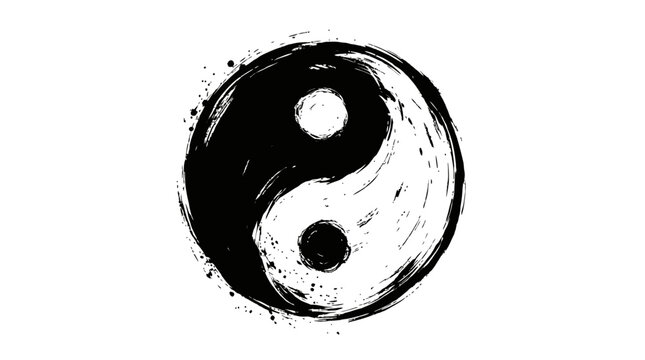 Hand painted ink brush stroke ying yang symbol showing balance and harmony in a traditional artistic style design