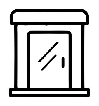 Simple Hand-Drawn Language Lab Isolation Booth Icon with Door and Window Panel, Minimalist Black Line Vector Illustration on White Background - professional high detailed commercial stock imagery