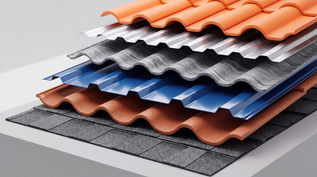 Various types of roofing materials displayed on a table during a home improvement showcase
