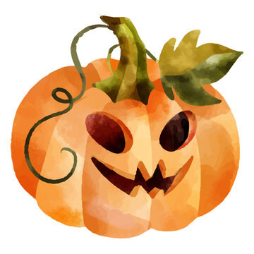 Halloween carved pumpkin watercolor
