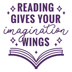 Obraz premium Reading wings imagination quote badge