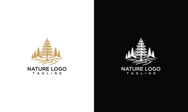 Nature Logo with Pine Trees and Path