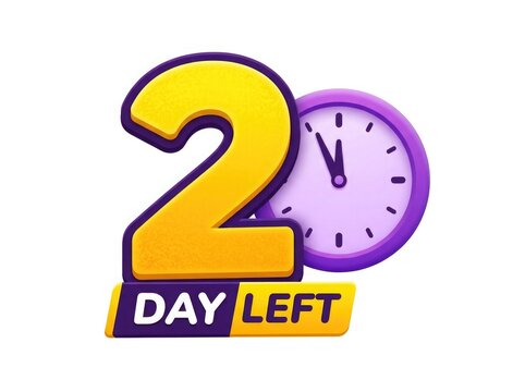 Two days left countdown timer graphic with a clock illustration perfect for sales promotions and limited time special offers