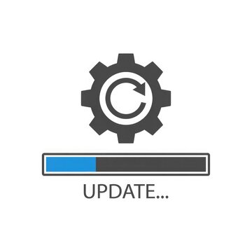 A software update is currently being installed with a gear symbol and a progress bar showing system maintenance is underway