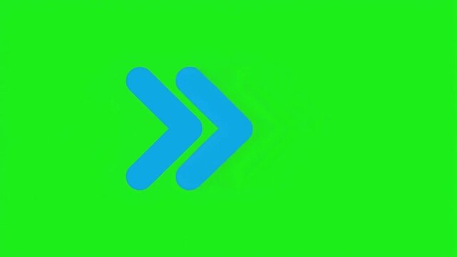 Dynamic Glowing Blue Arrows Animating Rightward on Green Screen Chroma Key
