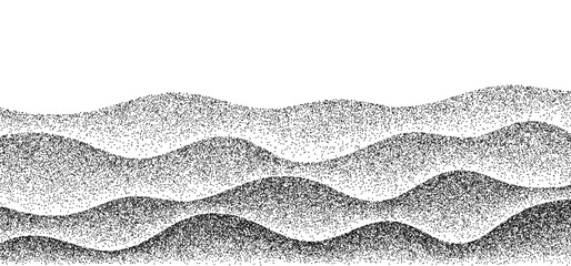 Obraz premium Noise texture with grain wave pattern creates abstract sandy hill. Dotted ocean ripple form organic shape with gradient fade effects and natural grain flow.