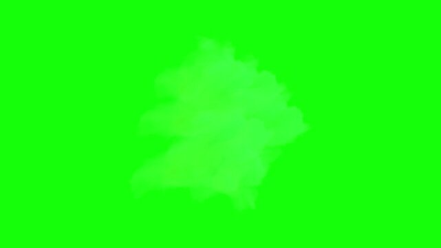 Three identical soft green smoke clouds floating on green screen