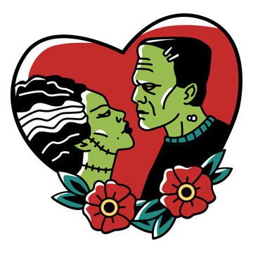 Zombie couple heart tradi tattoo