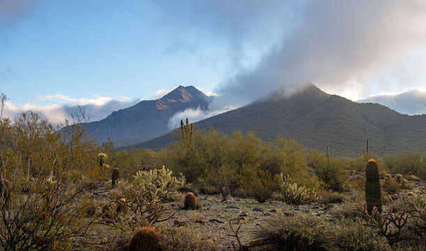 Low Clouds Over The McDowell Mountains In North Scottsdale AZ Gateway Trailhead 