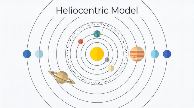 Heliocentric model vector diagram showing planets orbiting the sun at the center of the solar system