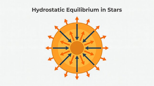 Hydrostatic equilibrium in stars showing balance between outward radiation pressure and inward gravity