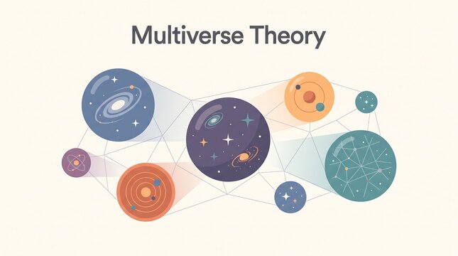 Multiverse theory diagram representing interconnected bubble universes in cosmic web