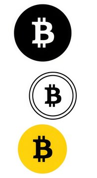 Set of bitcoin cryptocurrency logo icons in circular shapes and styles with cryptocurrency, currency