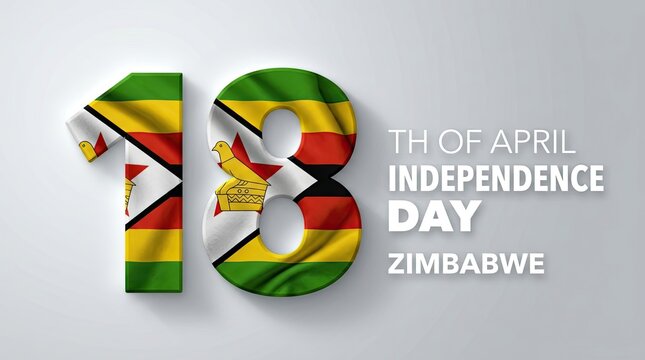 Large numbered flag design celebrating april 18th independence day for zimbabwe with Flag themed graphic displays date national independence celebration Zimbabwe commemoration illustration eighteen
