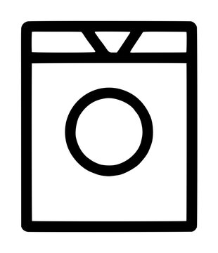 Bold black outline vector icon of pectin box package with central circle motif and triangular flap detail, minimalist hand-traced illustration for food production and packaging industry graphics
