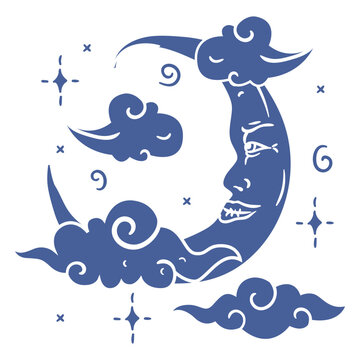 Decorative moon with face