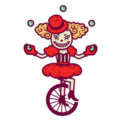 Fototapeta premium Monster clown juggling on monocycle