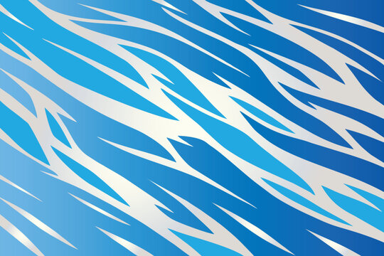 Abstract background with blue and silver metallic gradient jagged zigzag lightning stripe pattern, diagonal dazzle camouflage style sharp spike lines and dynamic energetic flowing design