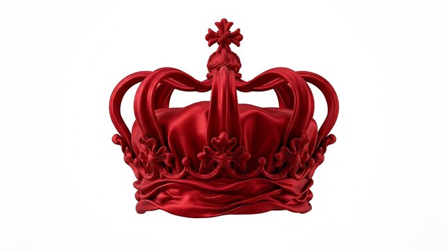 Red royal crown made of luxurious silk fabric with king crown