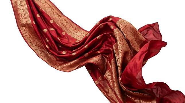 Luxurious red silk dupatta with elaborate golden embroidery