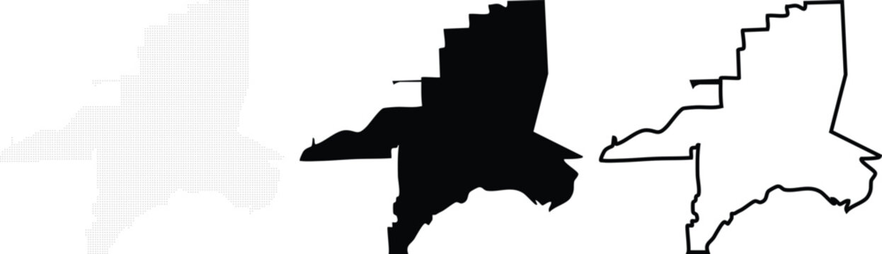 Miami Florida City Map Outline Silhouette Vector Set Isolated Graphic
