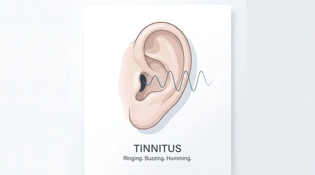 Illustration of human ear with sound waves indicating tinnitus symptom