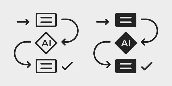 AI Agent Workflow Management Icon represents intelligent task coordination, automated process orchestration, AI-driven workflows, and efficient digital operations in stroke and filled styles.