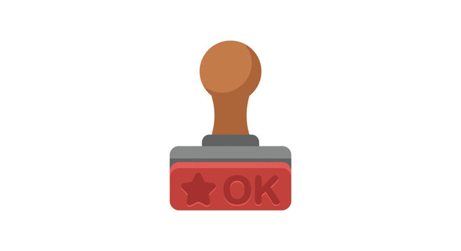 Rubber stamp with ok text and star symbol on a red background