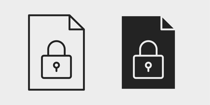 Document Privacy Icon represents protection of confidential documents, digital files, sensitive records, and private information from unauthorized access in stroke and filled styles.
