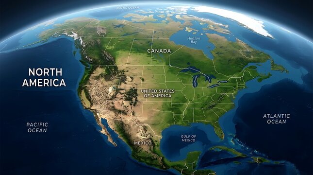 Map of north america continent from space view