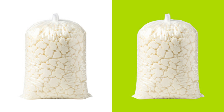 Clear Plastic Bag Filled With White Curd Cheese Pieces