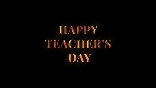 Bronze metallic happy teachers day lettering on dark black background. Ideal design element for greeting cards or educational promotions.