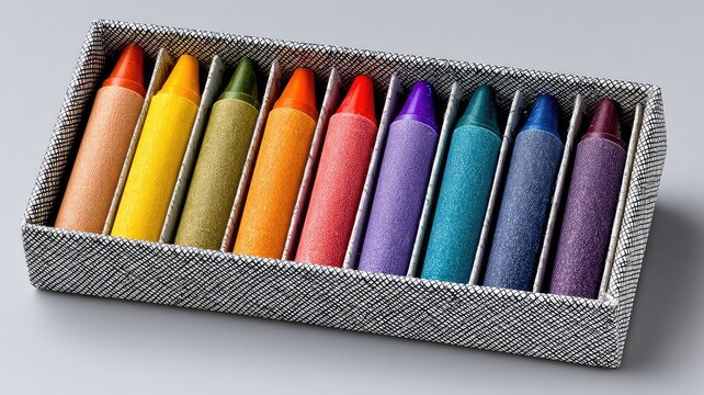 A new box of crayons unopened isolated on white background
