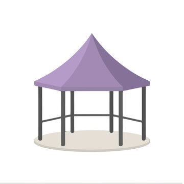 Purple gazebo with dark gray supports on a light beige base