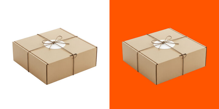 Cardboard Gift Box Tied With Twine and Round Tag Label png