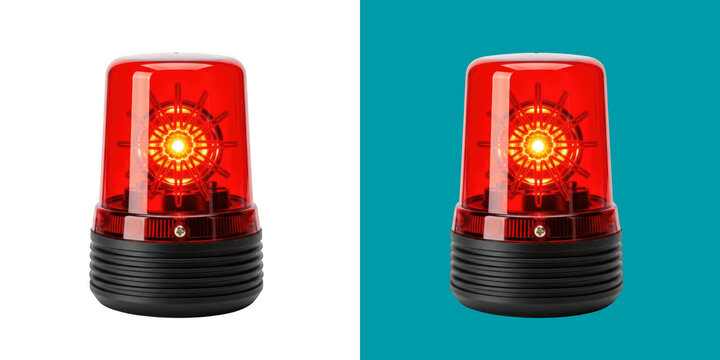 Bright red emergency warning beacon light rotating on surface