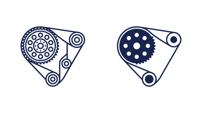 Industrial mechanical gear system vector illustration showcasing precise automotive engine timing components rendered in clean minimalist dark blue line art