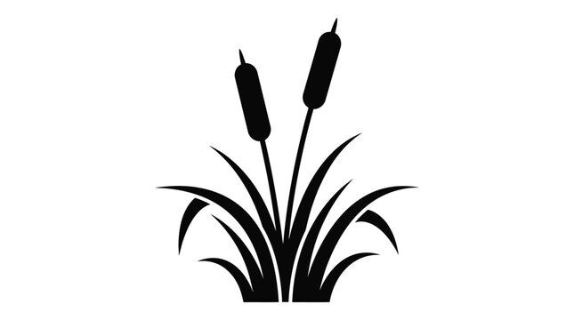Minimalist vector illustration featuring black cattail plants with sharp grass leaves for clean modern graphic design