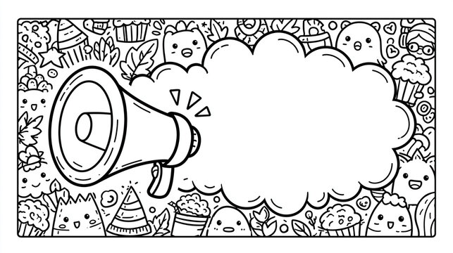 A vibrant cartoon-style megaphone with a blank speech bubble for fun announcements.