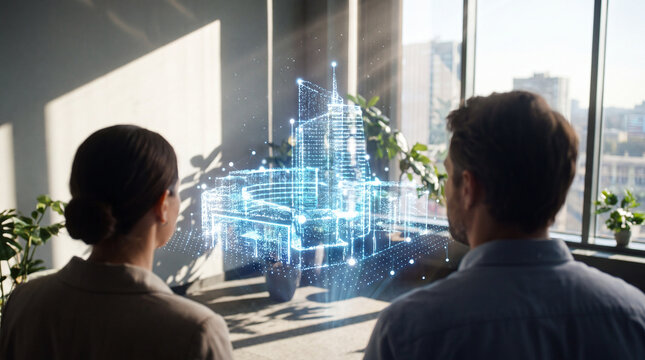 Ai data driven insights with collaborative teamwork shapes digital city scene in bright office, inspiring shared vision