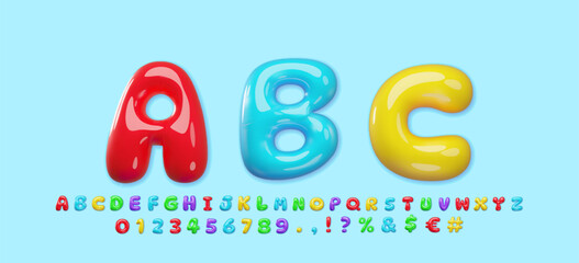 3D alphabet font element set with colorful letters and symbols © sabelskaya