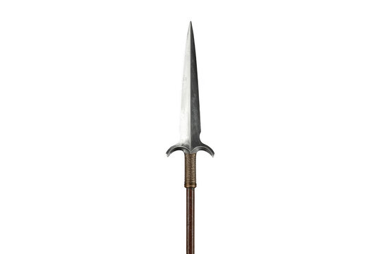 Medieval steel spearhead on wooden shaft