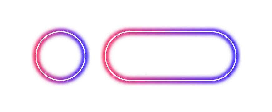 Neon red and blue glowing rounded pill frame for UI buttons, labels, highlights, and modern tech design elements on transparent background, PNG.